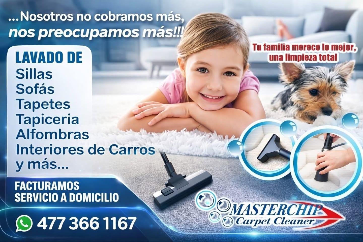 Publicidad de servicios de limpieza de tapicería y alfombras.